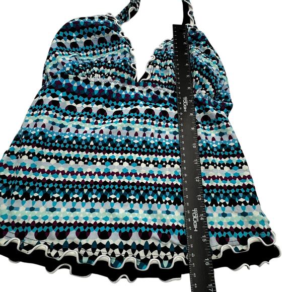 PROFILE BY GOTTEX Women's 10 Blue Bachata V Neck Halter 2 Piece Tankini Swimsuit - Picture 11 of 13